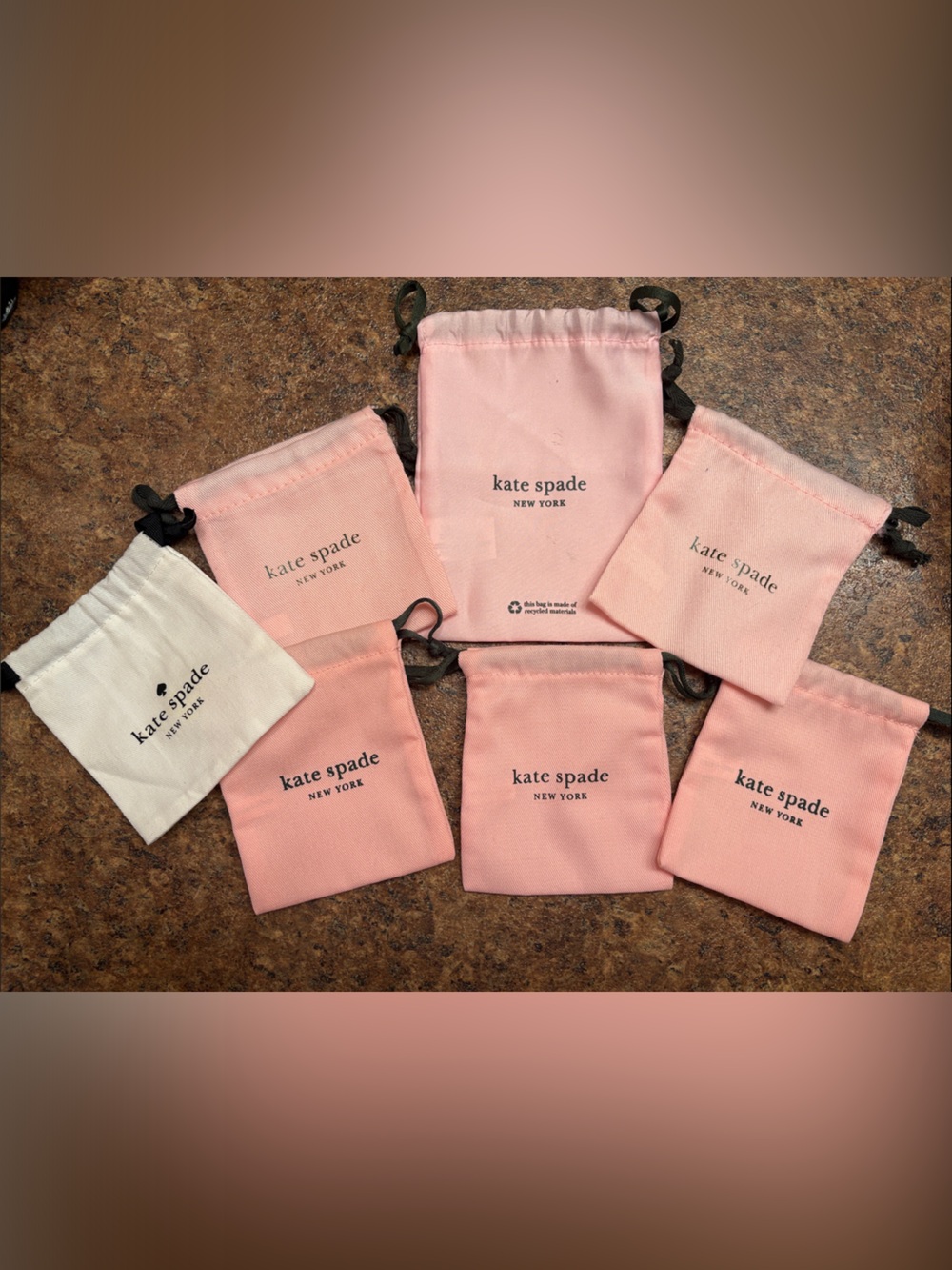 kate spade Pink and Cream Drawstring Jewelry Pouches